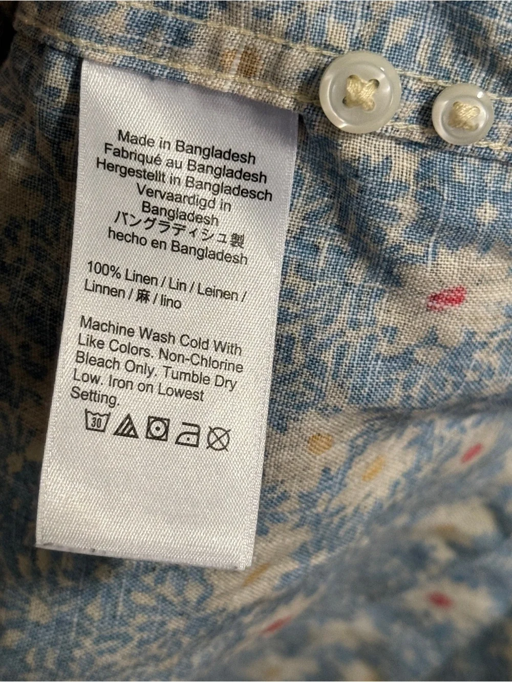 J. Crew Men's Blue Floral Short-Sleeve Button-Up Shirt —100% Linen
